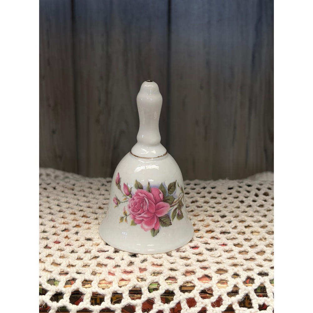 Vintage Ceramic Pink Rose Floral Bell  3.75 Inch